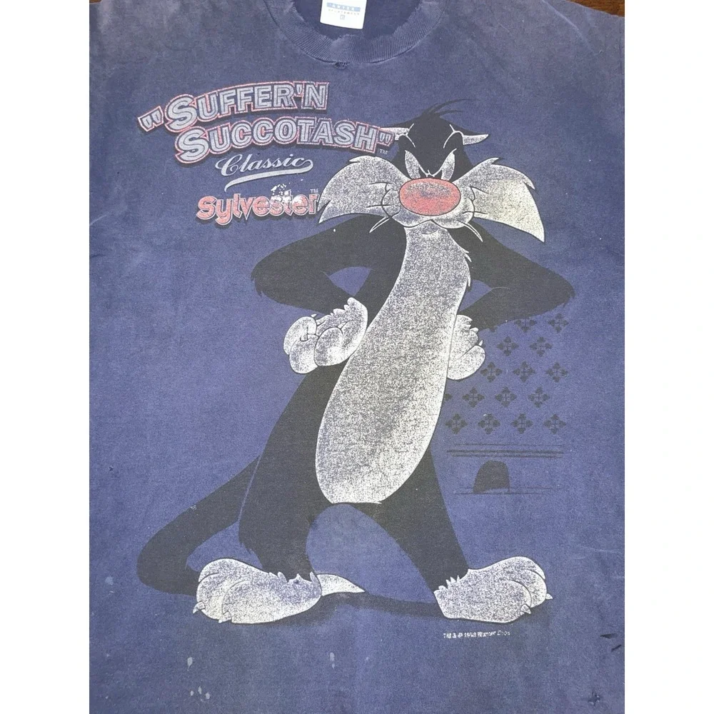 1980s Vintage Looney Tunes Sylvester Beautifully Distressed Shirt - Size XL